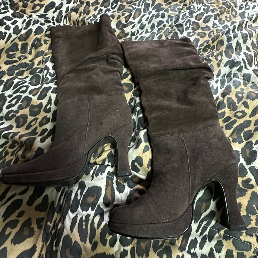 Vintage Somethin’ Else Brown Leather/suede Slouch Boots, Size 8